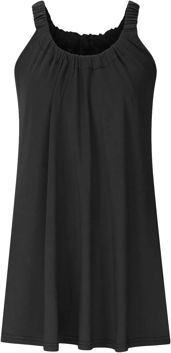 Womens Dresses Simple Solid Color Flared Sundresses Spaghetti Strap Casual Vacation Short Dresses
