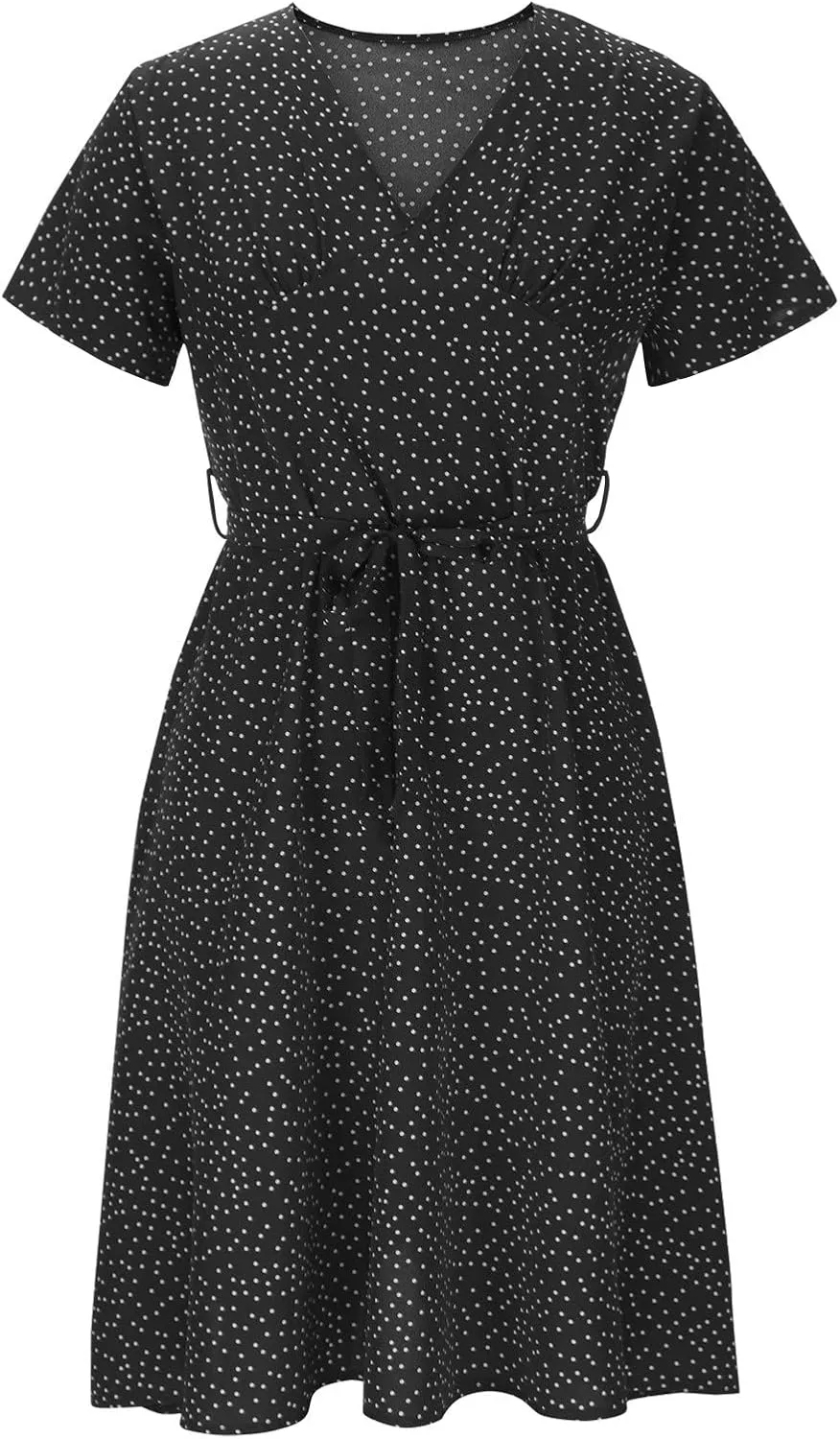 Women's Floral Wrap V-Neck Midi Dress Short Sleeve Boho Summer Beach Long Dress High Low Hem Smocked Dress Women