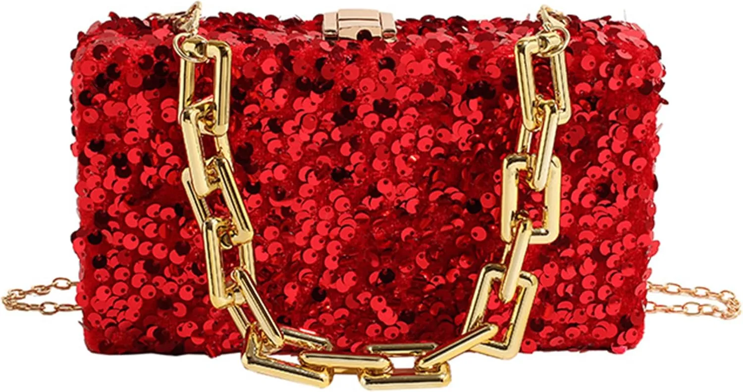 Women's Glitter Sequin Satchel Retro Evening Shoulder Bag Party Clutch Wedding Purse Fashion Crossbody Prom Handbagbag279OWOISS
