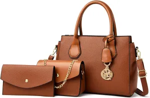 Women's Handbag Purse PU Leather Crossbody Shoulder Bag Large Top Handle Satchel Bag with Wallet Clutch Set 3 Pcsbag1942OWOISS