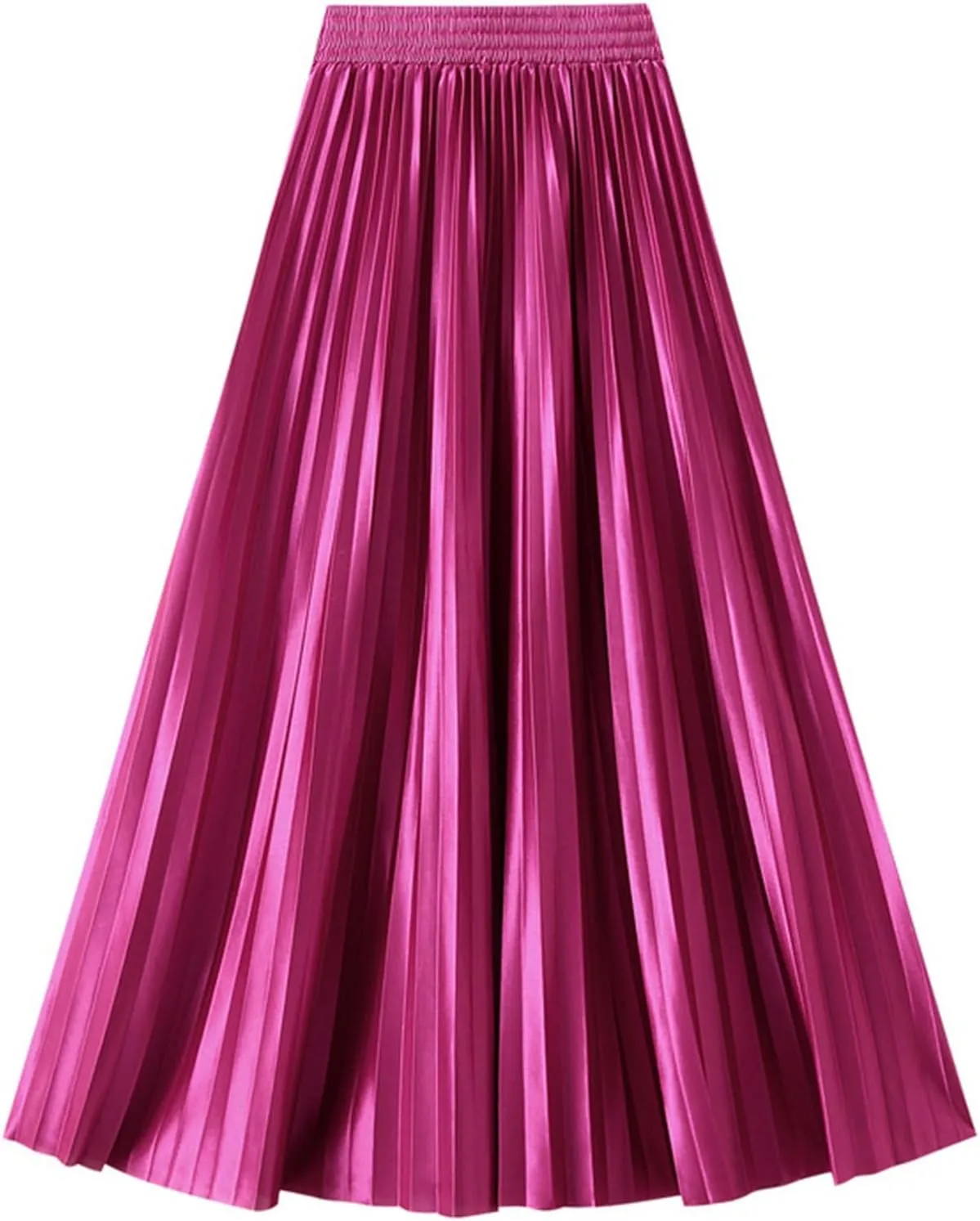 Women's High Waist Pleated Midi Skirts Trendy Elastic Waist A-line Flared Skirt