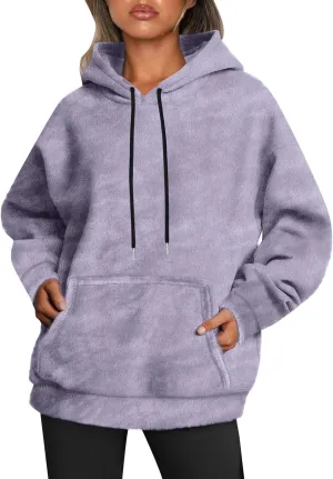 Women's Hooded Sweater Oversized Hoodies 2024 Trendy Basic Solid Loose Sweatshirt Fall Clothes Pullover with