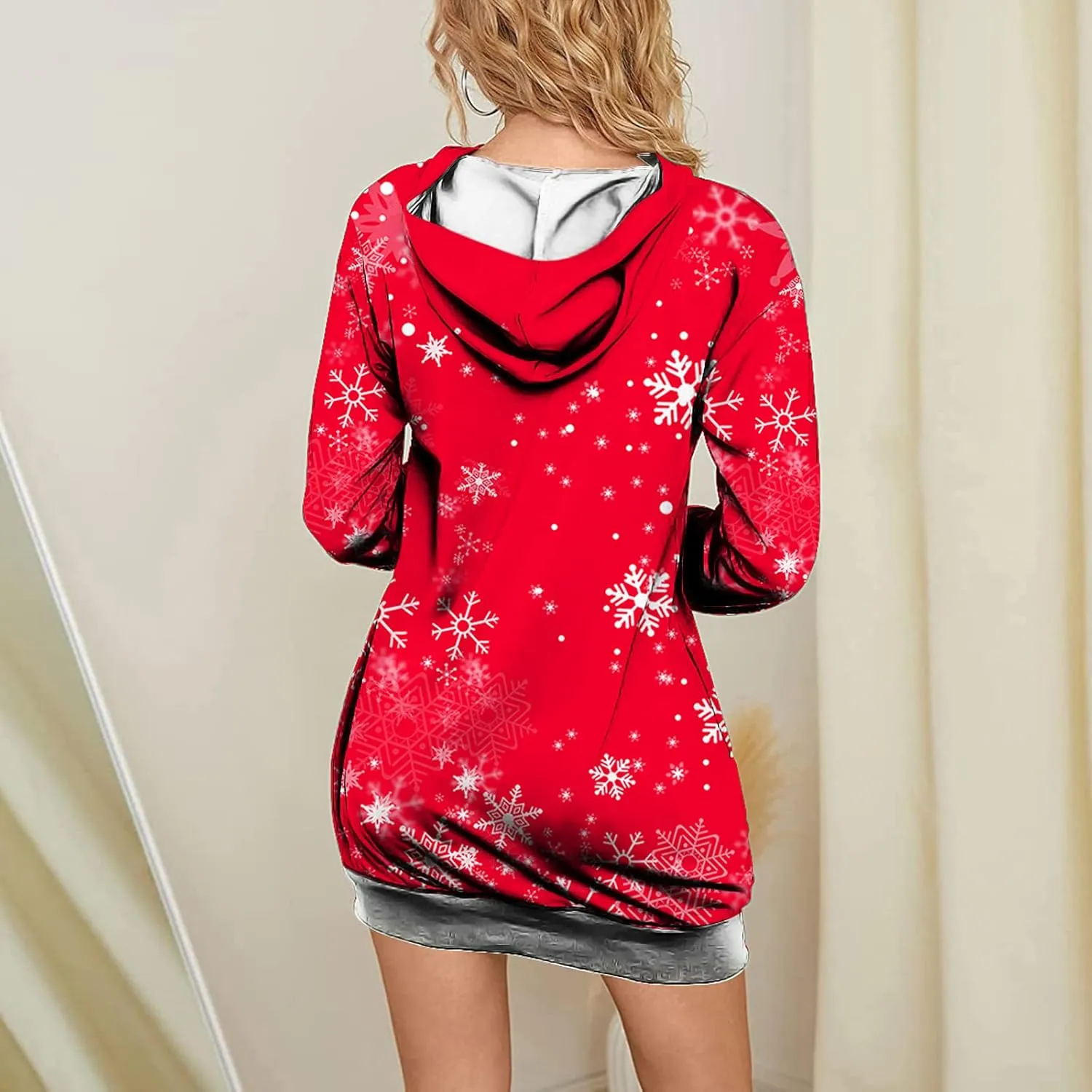 Women's Hoodies Sweatshirt Dresses Fashion Christmas Print Casual Loose Long Sleeve Pullover Jumper Plus Size