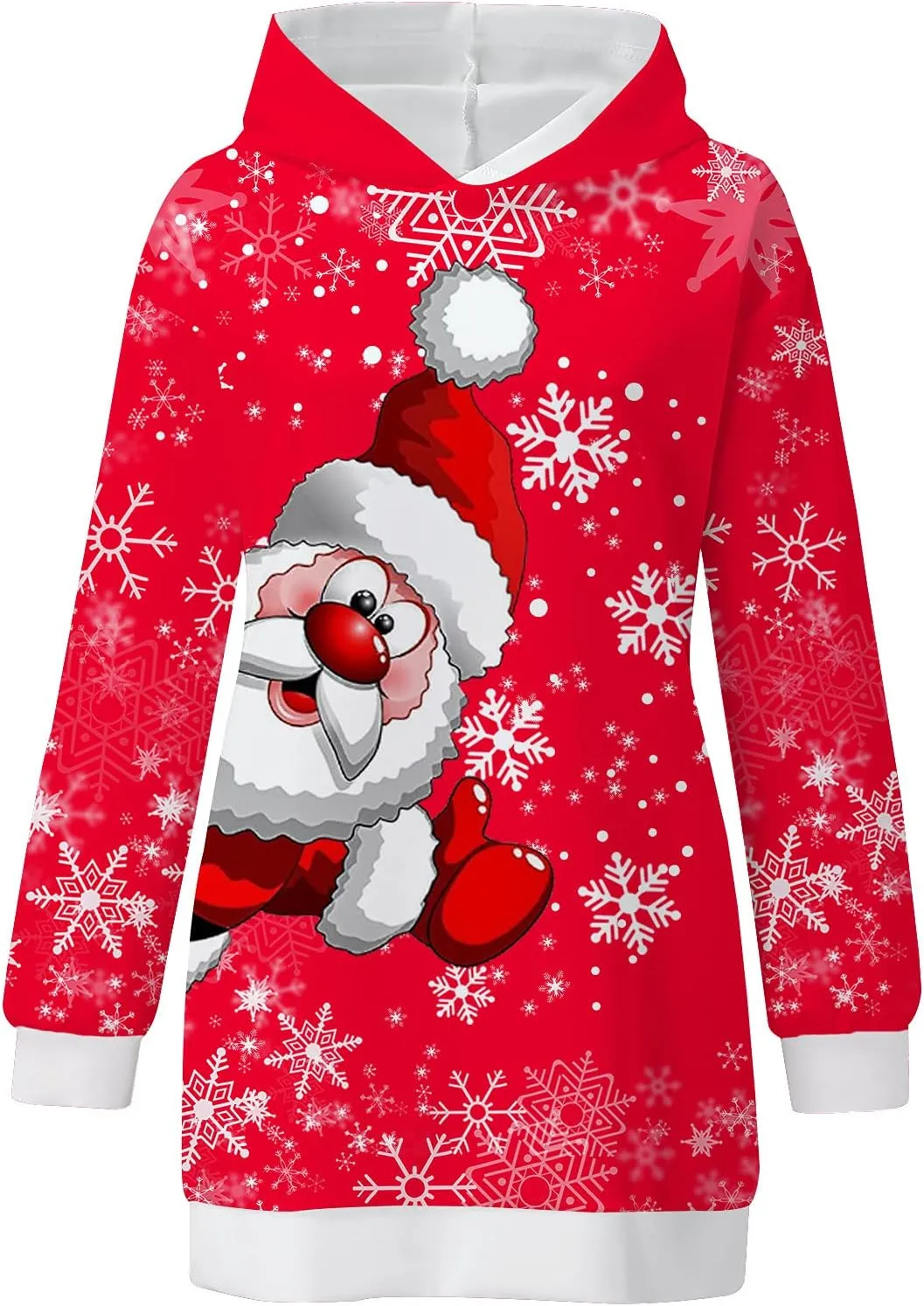 Women's Hoodies Sweatshirt Dresses Fashion Christmas Print Casual Loose Long Sleeve Pullover Jumper Plus Size
