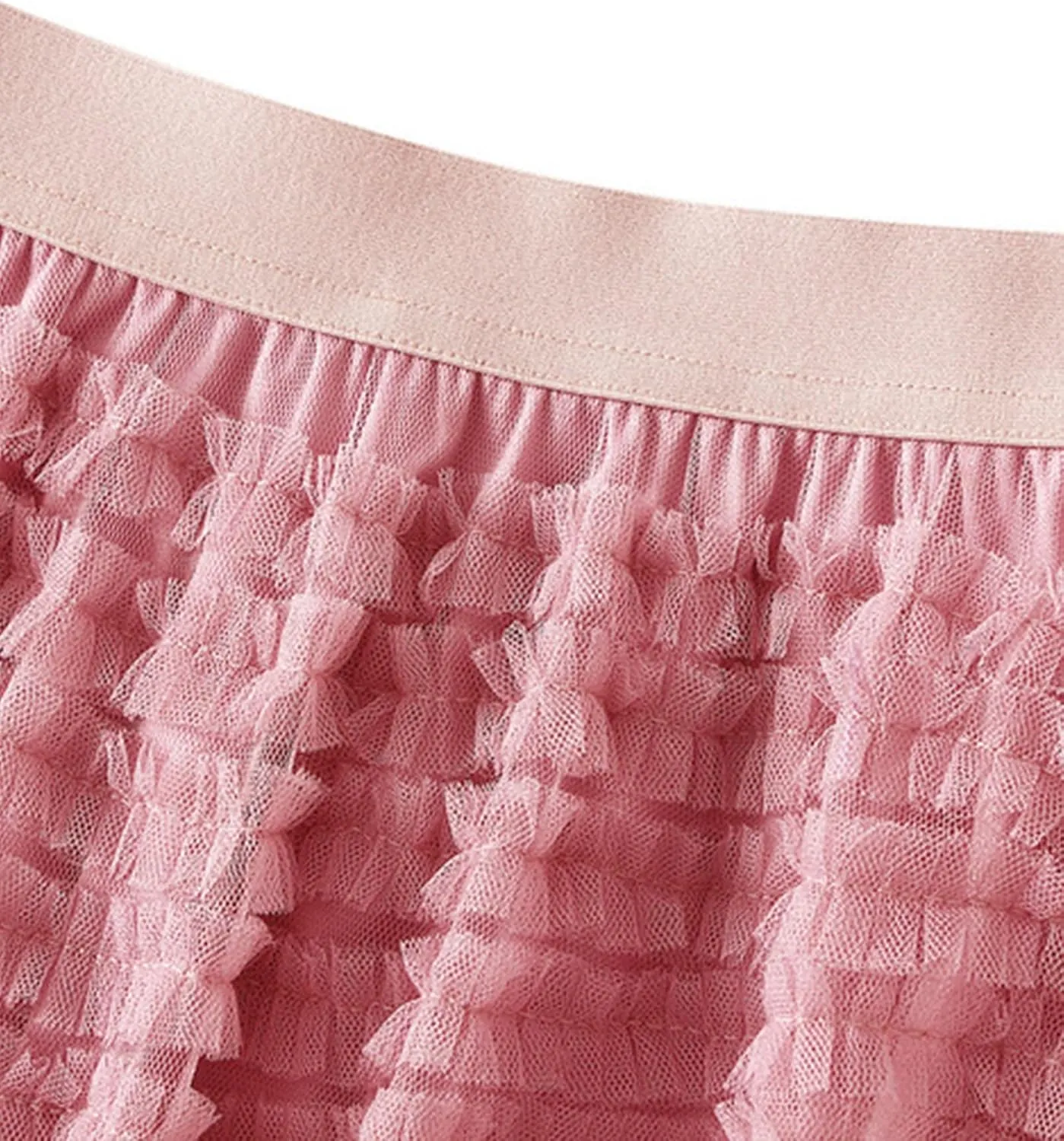 Women's Mesh Pleated Skirt Trendy High Waisted A Line Ruffle Layered Fluffy Long Tulle Skirt