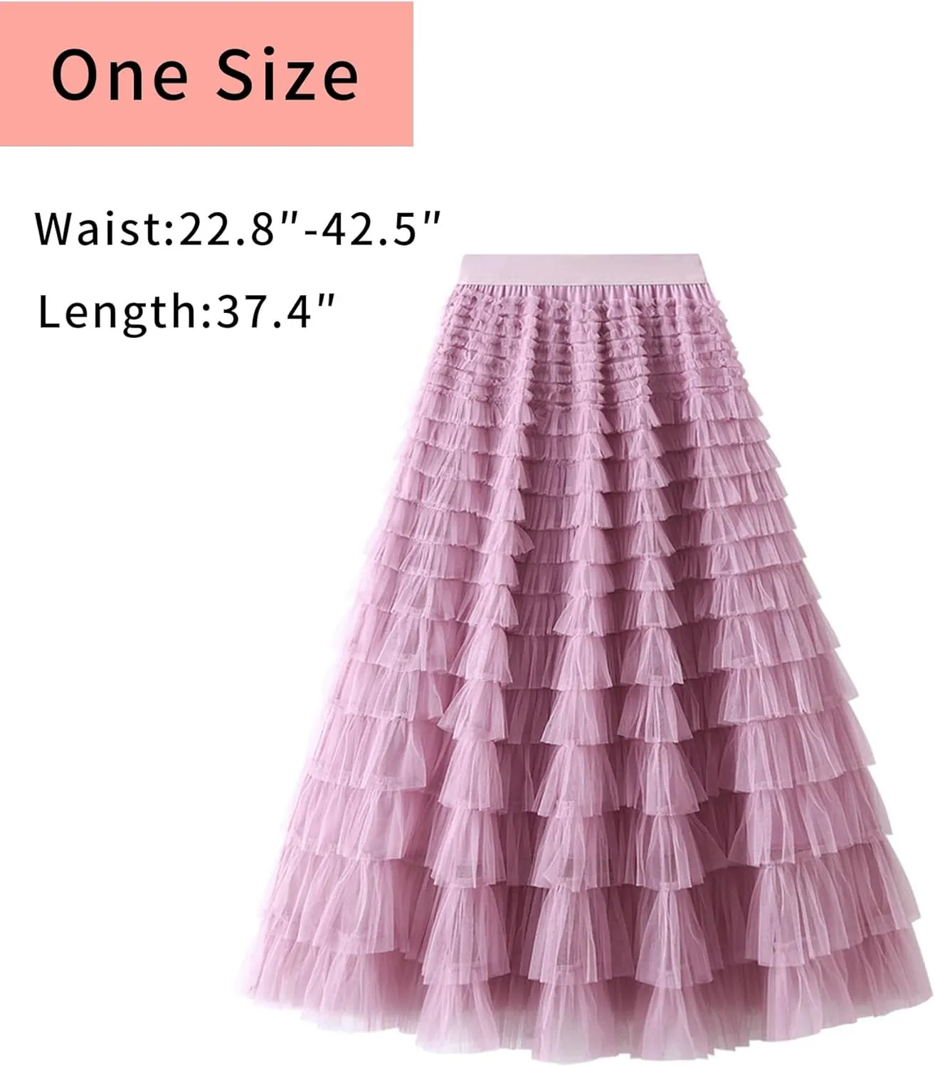 Women's Mesh Pleated Skirt Trendy High Waisted A Line Ruffle Layered Fluffy Long Tulle Skirt