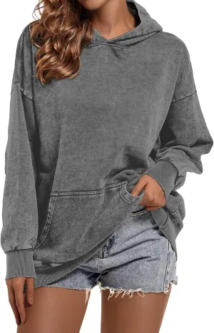 Women's Oversized Vintage Hooded Sweatshirts Acid Wash Loose Fit Baggy Trendy Casual Pullover Hoodies 2024