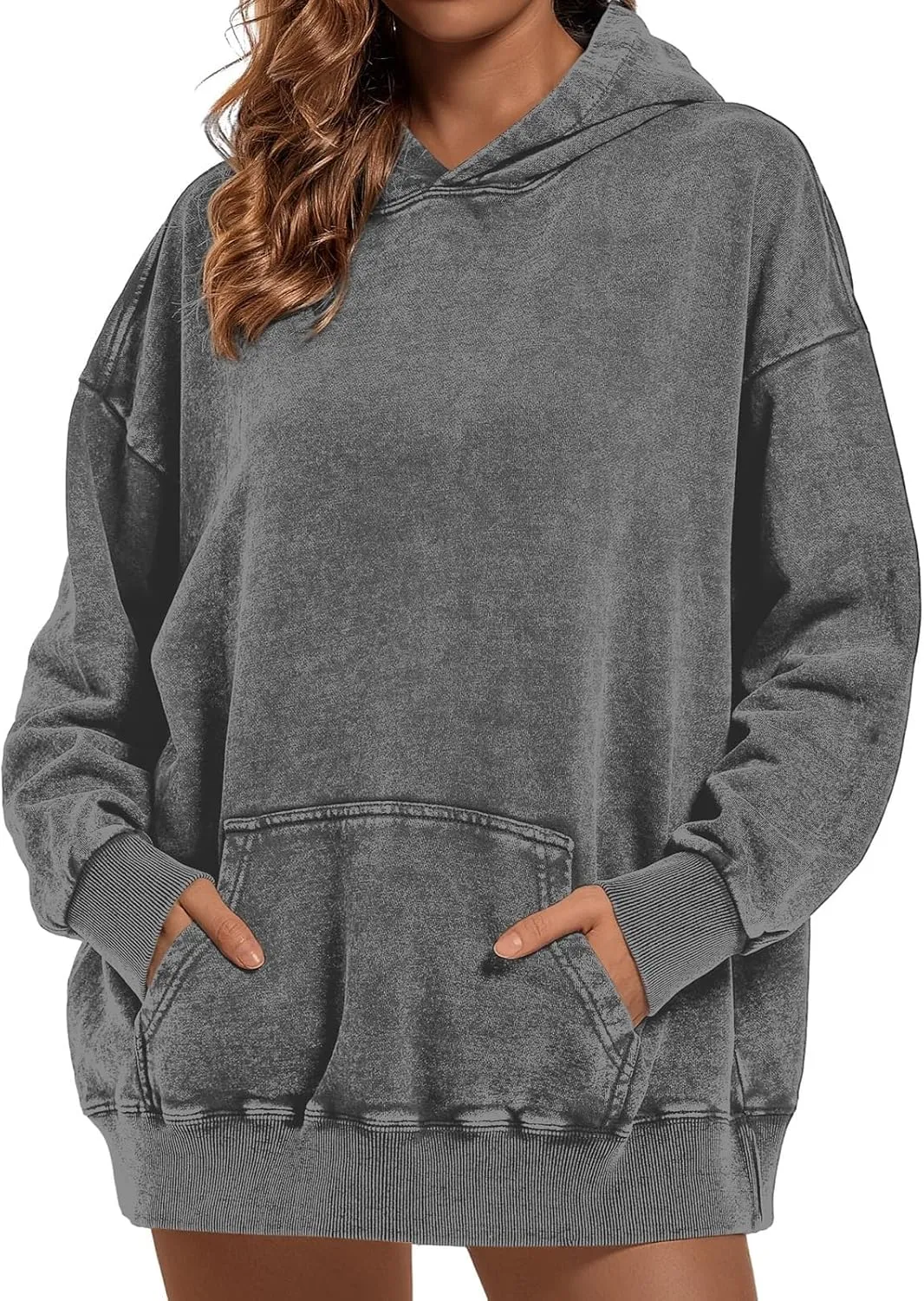 Women's Oversized Vintage Hooded Sweatshirts Acid Wash Loose Fit Baggy Trendy Casual Pullover Hoodies 2024