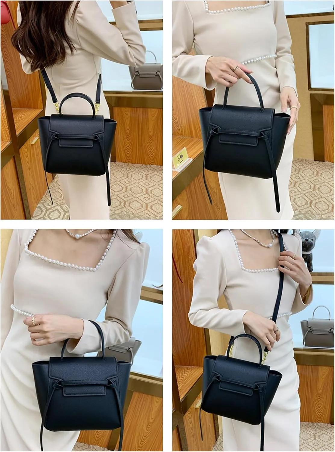 Women's Palm Print Catfish Handbag,Leather Satchel with Crossbody Strap