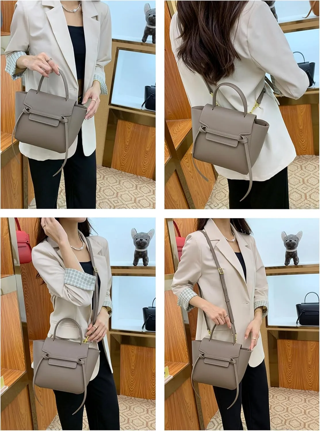 Women's Palm Print Catfish Handbag,Leather Satchel with Crossbody Strap