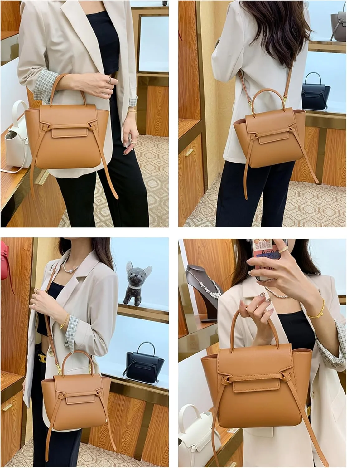 Women's Palm Print Catfish Handbag,Leather Satchel with Crossbody Strap