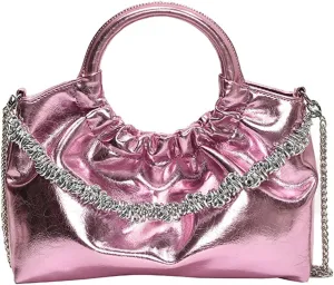 Women's PU Leather Clutch Purse Glossy Evening Bag Pleated Top Handle Shoulder Bag Party Satchel Handbag Crossbodybag218OWOISS