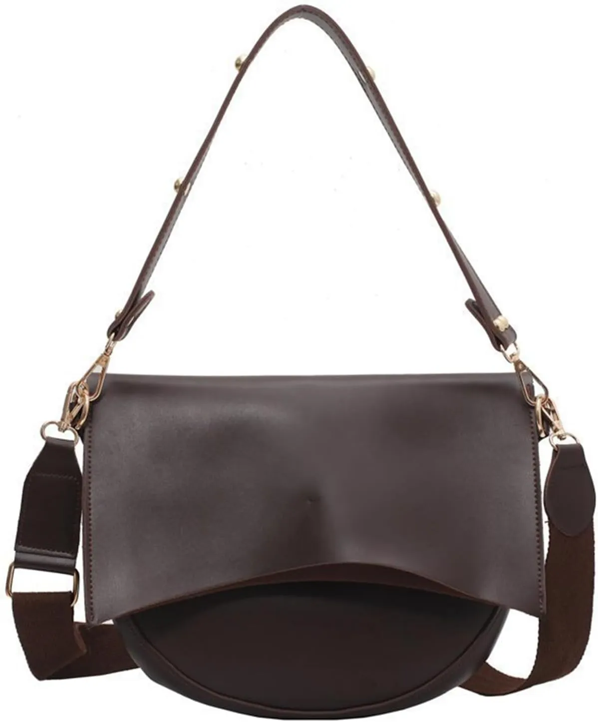 Women's PU Leather Crossbody Bag Wide Strap Satchel Shoulder Bag Large Saddle Flap Tote Designer Handbag and Pursebag1839OWOISS
