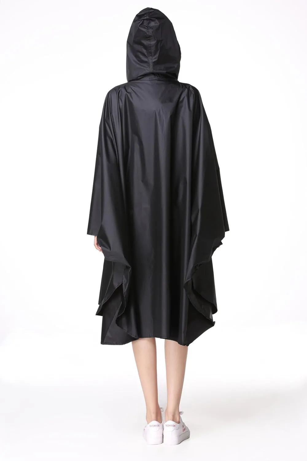 Womens Rain Poncho Stylish Polyester Waterproof Raincoat Free Size with Hood Zipper