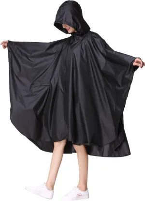 Womens Rain Poncho Stylish Polyester Waterproof Raincoat Free Size with Hood Zipper