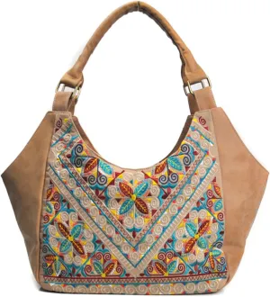 Women's Retro Handbag and Purse PU Leather Flower Embroidery Shoulder Bag Ethnic Top Handle Satchel Bag Large Totebag515OWOISS