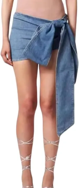 Women's Sexy Mini Jean Skirts Big Bow High Waisted Y2K Trendy Stretchy Bodycon Denim Skirts