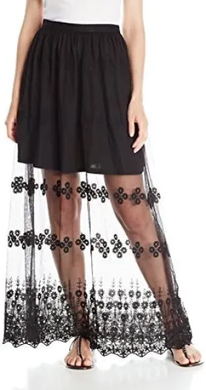 Women's Sheer Embroidered Detail Maxi Skirt