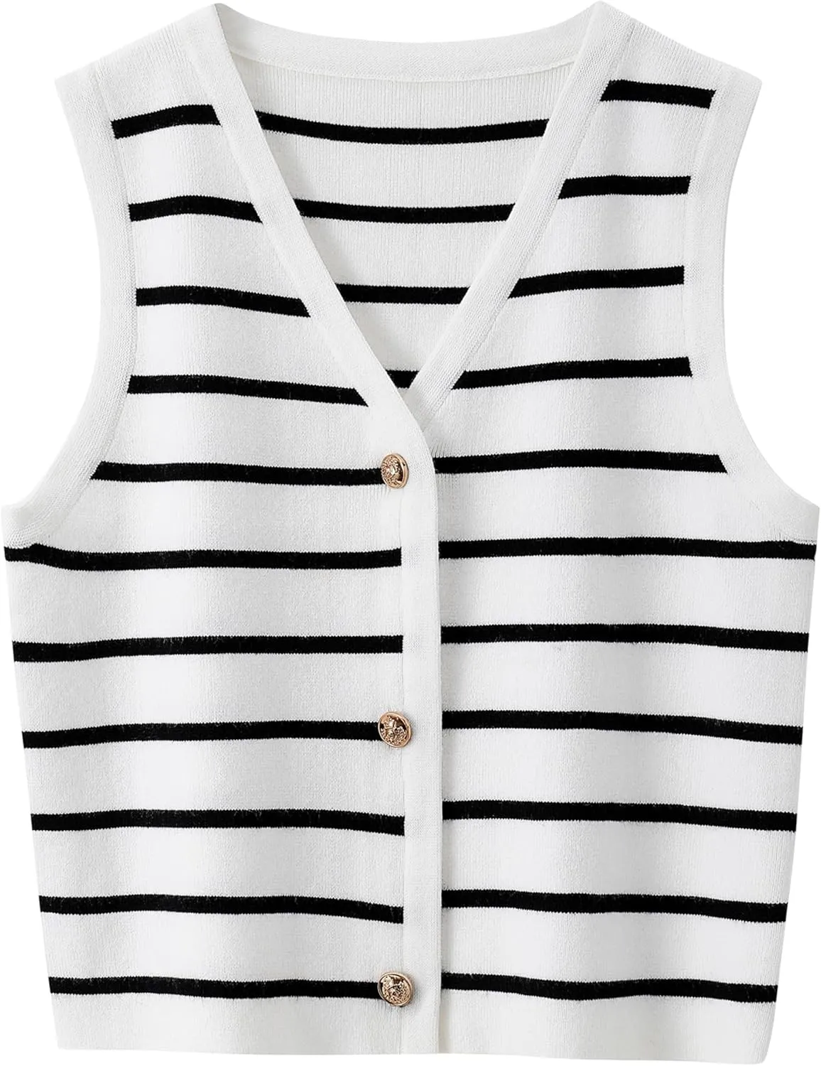 Women's Sleeveless Striped Sweater Vest Cropped Button Down Knit Vest Tops 2025 Trendy Outfits