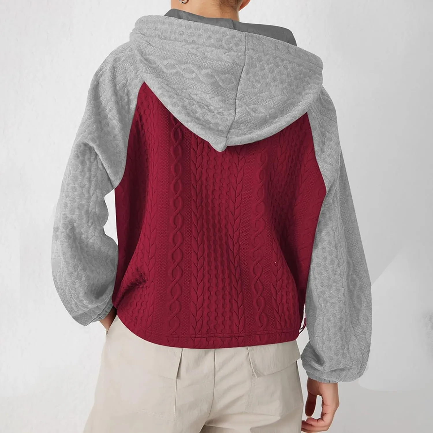 Women's Trendy Fall Tops Casual Oversized Hoodies Color Block Long Sleeve Sweatshirt Drawstring Hooded Pullover