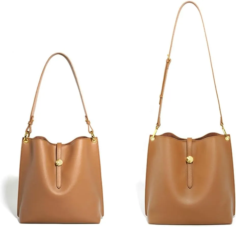 Womens Trendy Genuine Leather Shoulder Crossbody Bag Large Bucket Tote Purse Handbags Working Satchels 2pcs