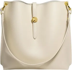 Womens Trendy Genuine Leather Shoulder Crossbody Bag Large Bucket Tote Purse Handbags Working Satchels 2pcs