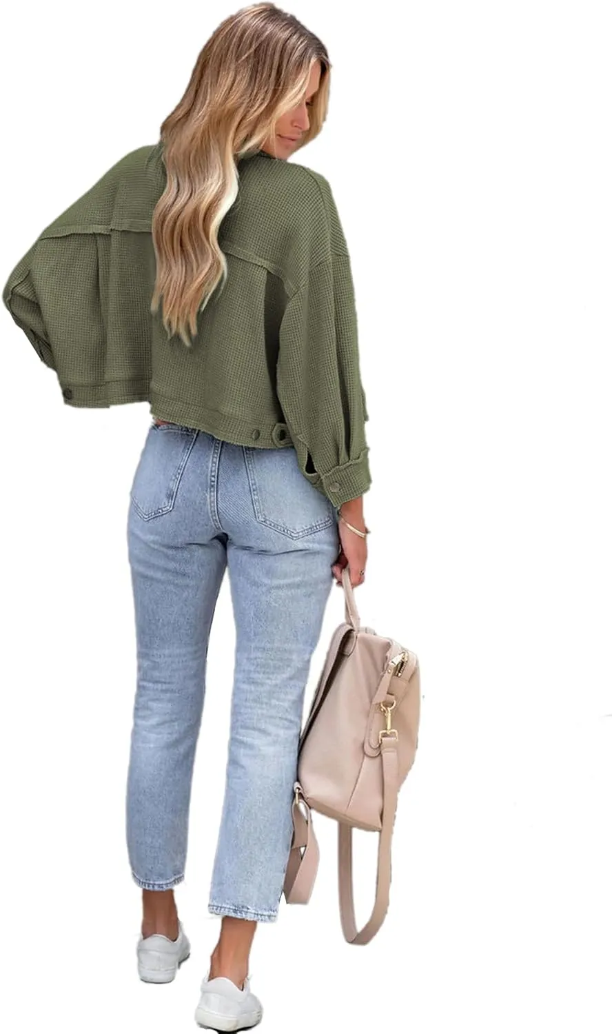Women's Waffle Knit Cropped Jacket Short Shacket Casual Cadigan Trendy Clothes S-XL