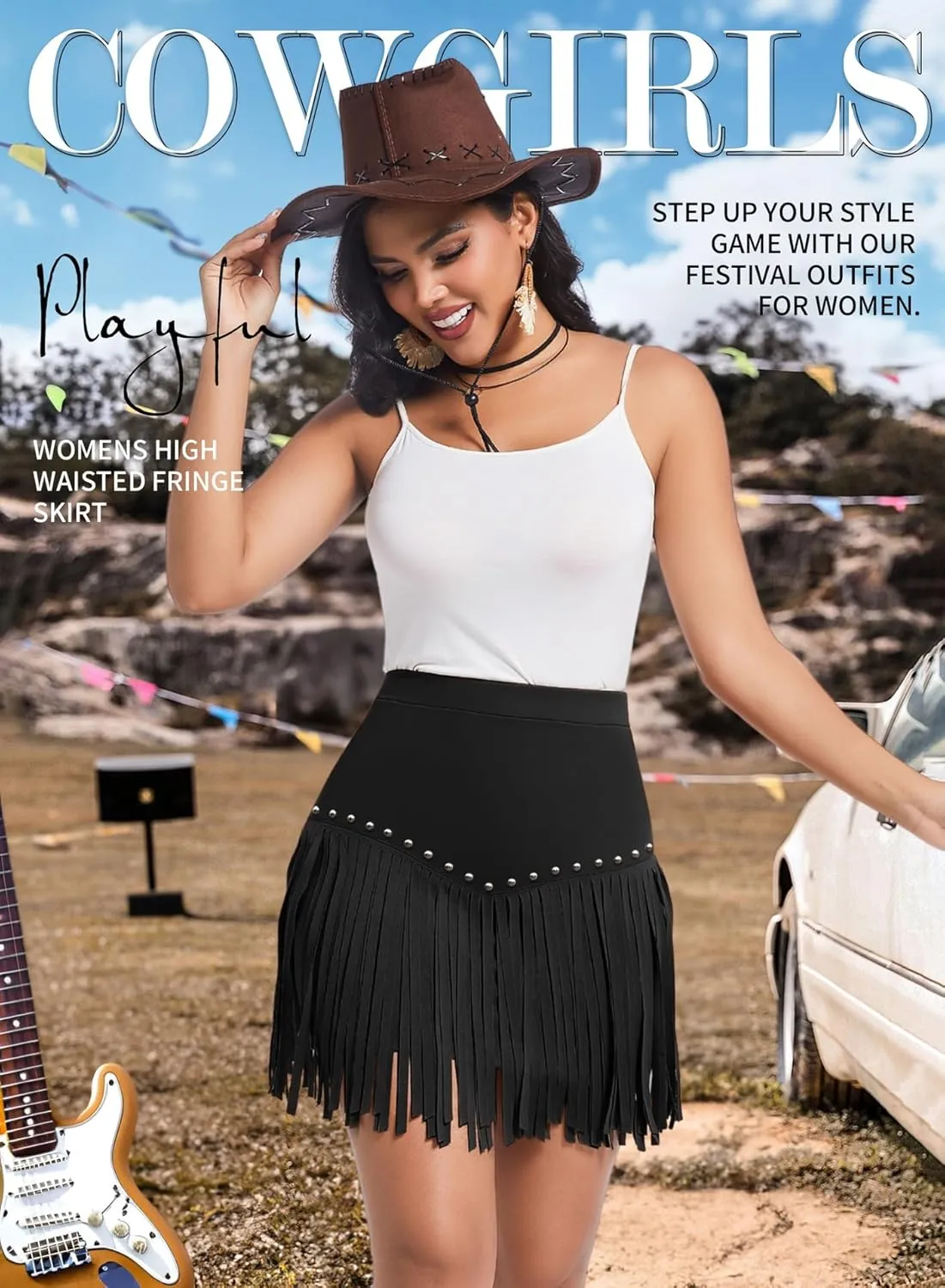 Womens Western Cowgirl Fringe Skirt - Country Concert Outfit Rodeo Tassel Booty Pole Dance Rave Festival Bottoms