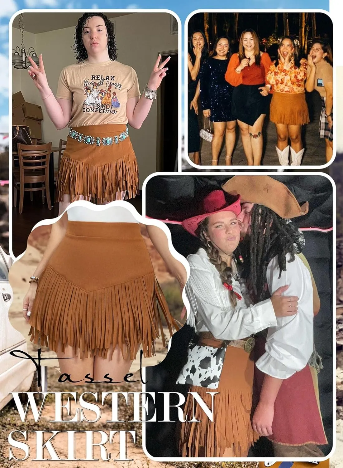 Womens Western Cowgirl Fringe Skirt - Country Concert Outfit Rodeo Tassel Booty Pole Dance Rave Festival Bottoms