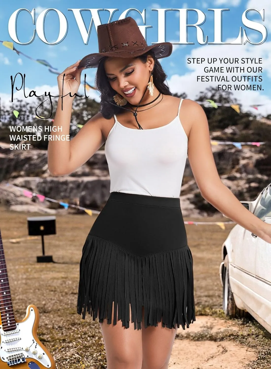 Womens Western Cowgirl Fringe Skirt - Country Concert Outfit Rodeo Tassel Booty Pole Dance Rave Festival Bottoms