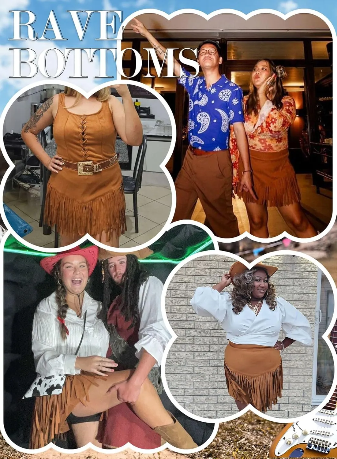 Womens Western Cowgirl Fringe Skirt - Country Concert Outfit Rodeo Tassel Booty Pole Dance Rave Festival Bottoms