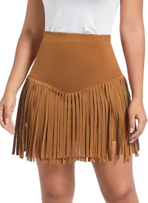 Womens Western Cowgirl Fringe Skirt - Country Concert Outfit Rodeo Tassel Booty Pole Dance Rave Festival Bottoms