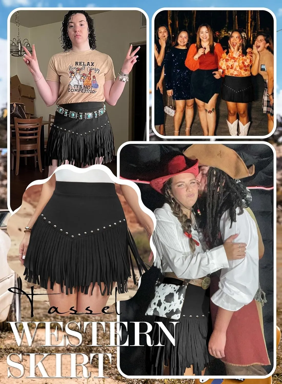 Womens Western Cowgirl Fringe Skirt - Country Concert Outfit Rodeo Tassel Booty Pole Dance Rave Festival Bottoms