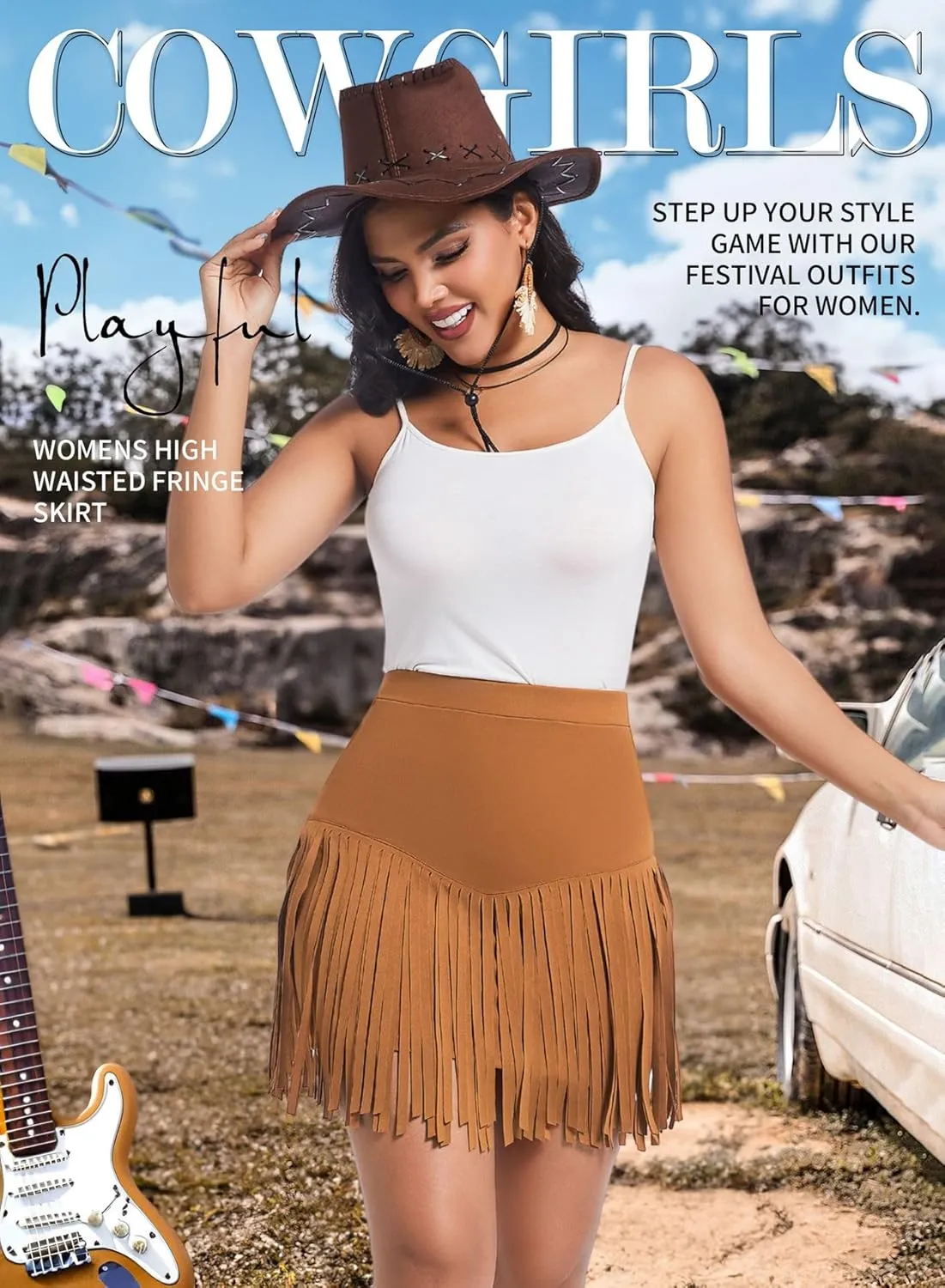 Womens Western Cowgirl Fringe Skirt - Country Concert Outfit Rodeo Tassel Booty Pole Dance Rave Festival Bottoms