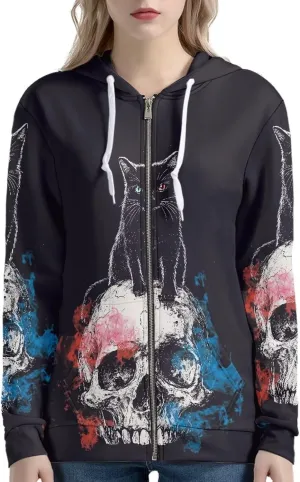 Womens Zip Up Hoodie Unique Graphic Long Sleeve Hooded Sweatshirt Pocket Loose Fit Winter Fall Clothes
