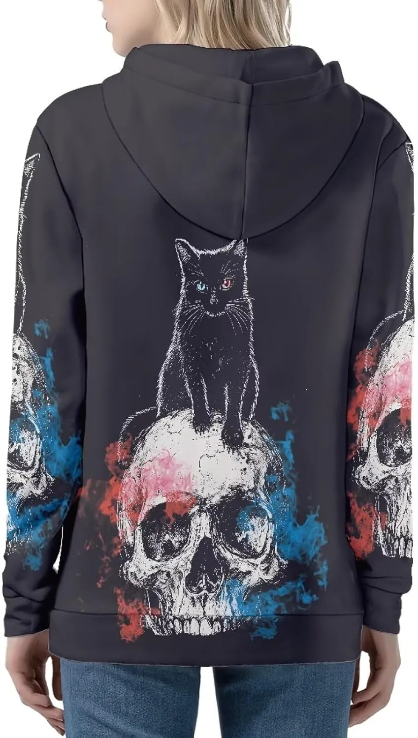 Womens Zip Up Hoodie Unique Graphic Long Sleeve Hooded Sweatshirt Pocket Loose Fit Winter Fall Clothes