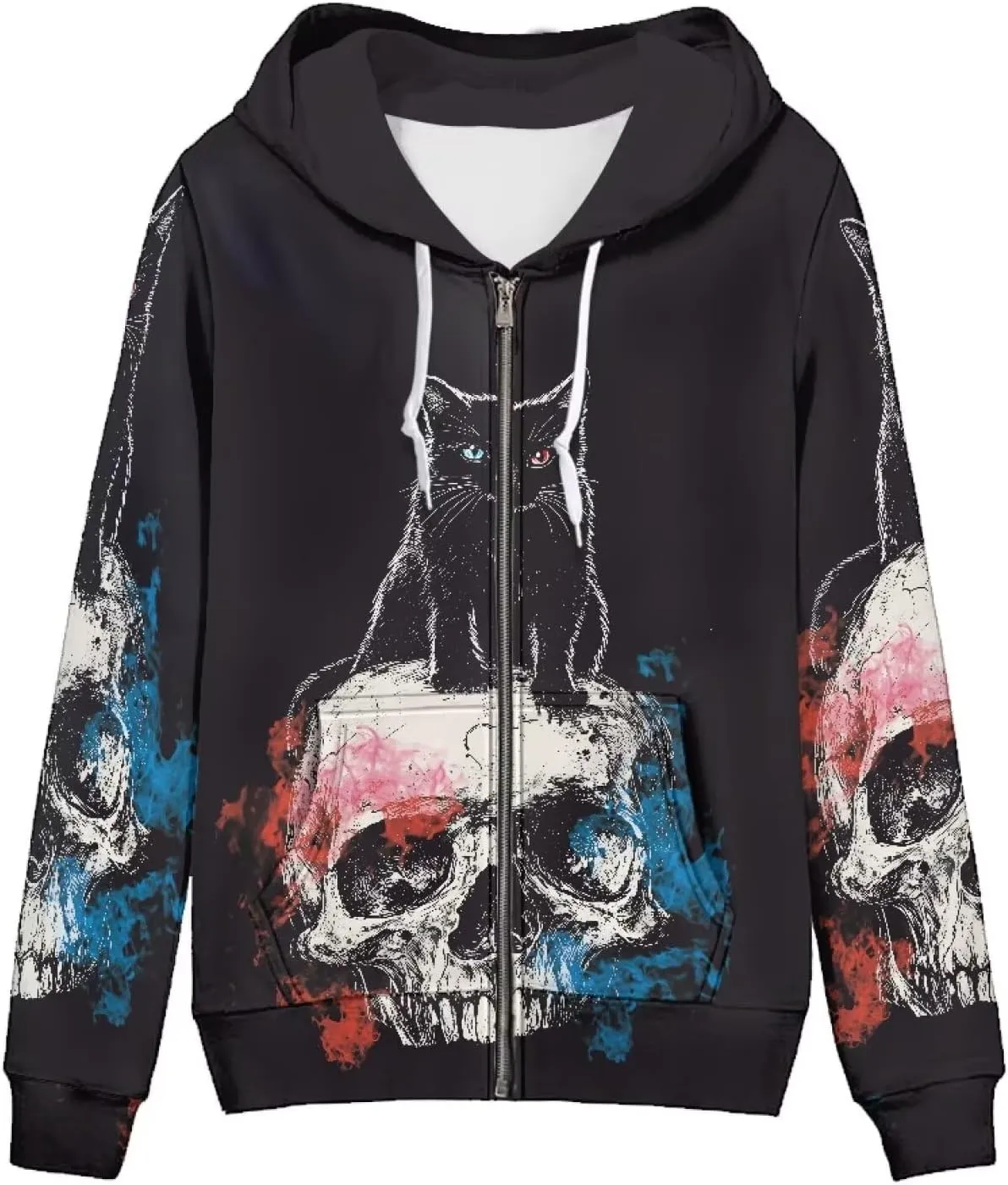 Womens Zip Up Hoodie Unique Graphic Long Sleeve Hooded Sweatshirt Pocket Loose Fit Winter Fall Clothes