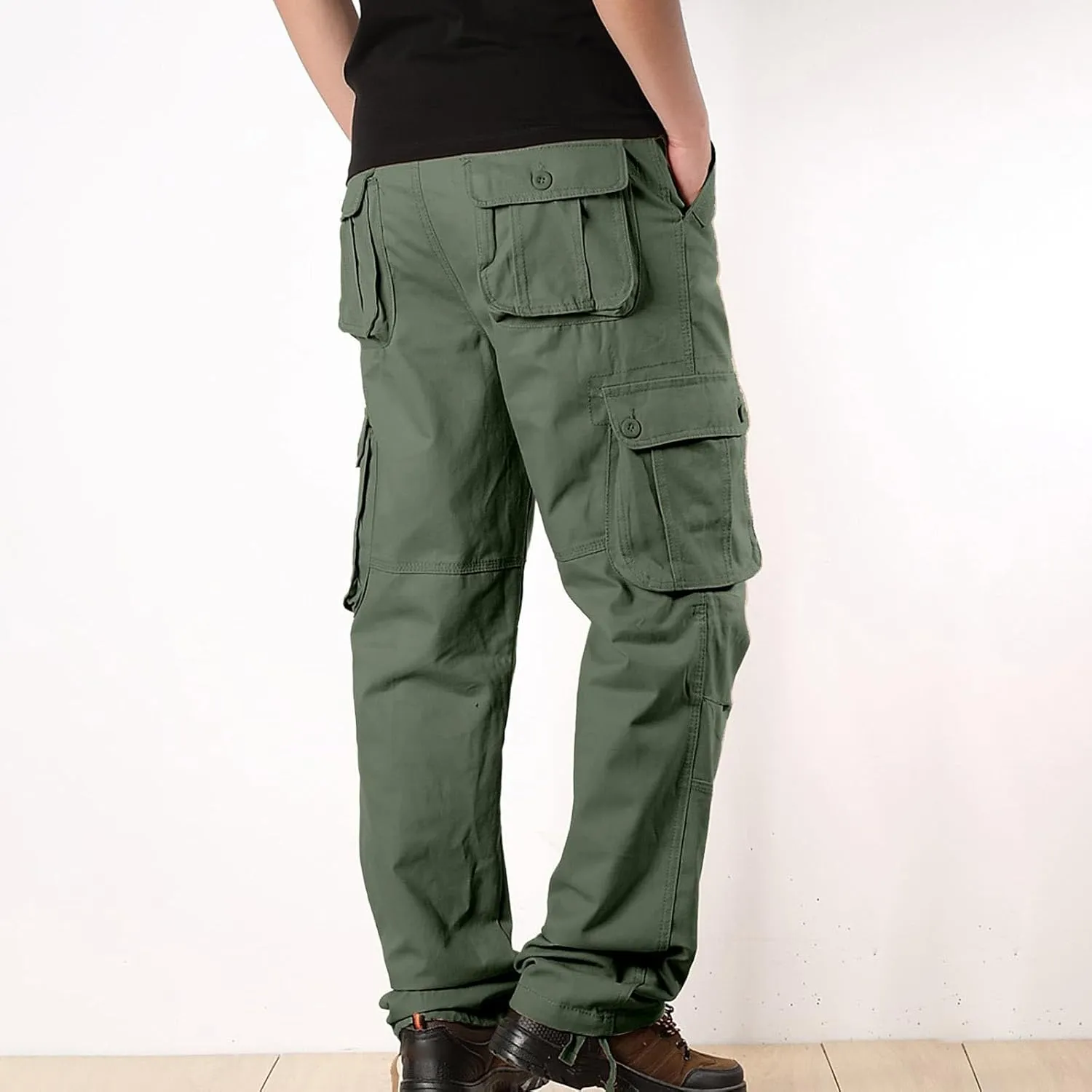 Work Pants for Men Big and Tall Casual Fleece Loose Open Bottom Athletic Pants Straight Leg Outdoor Hiking Pants