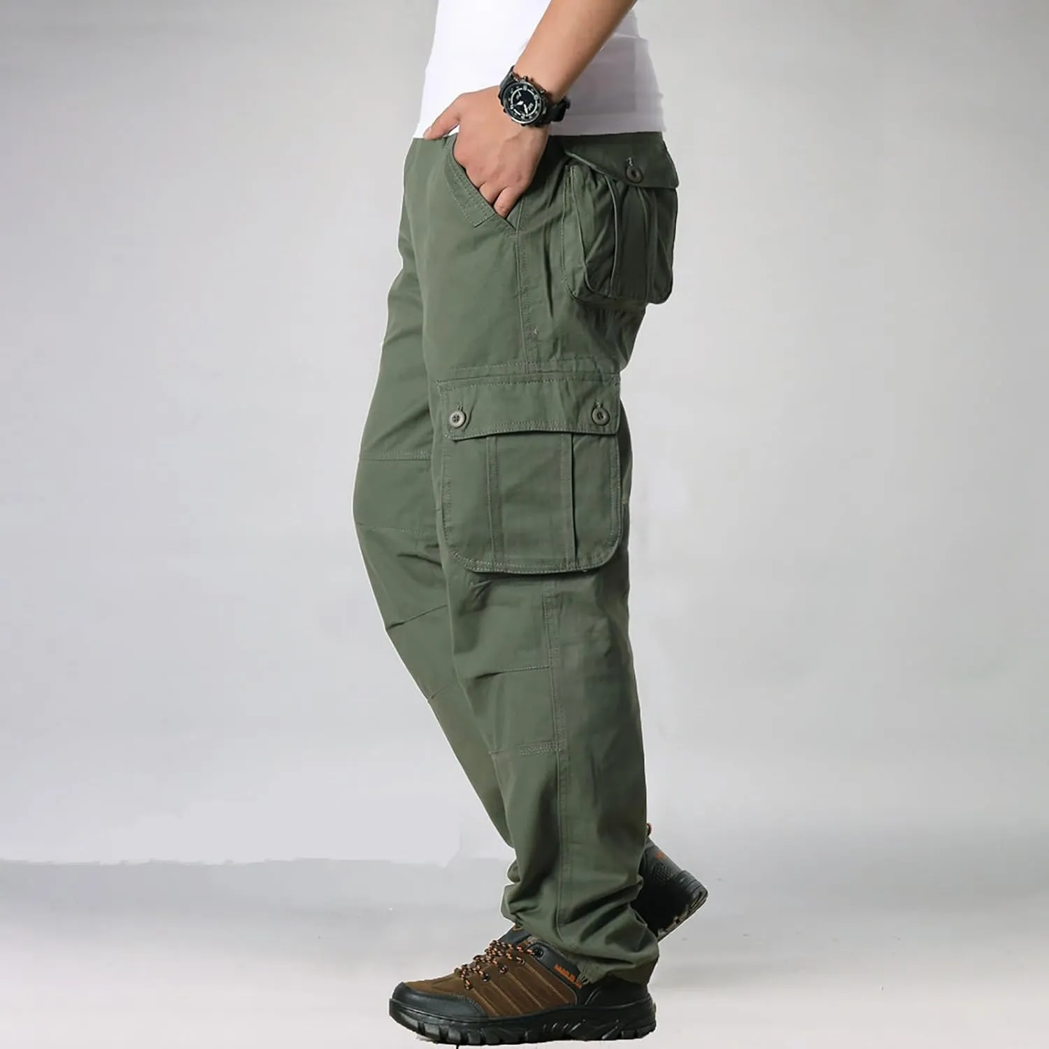 Work Pants for Men Big and Tall Casual Fleece Loose Open Bottom Athletic Pants Straight Leg Outdoor Hiking Pants