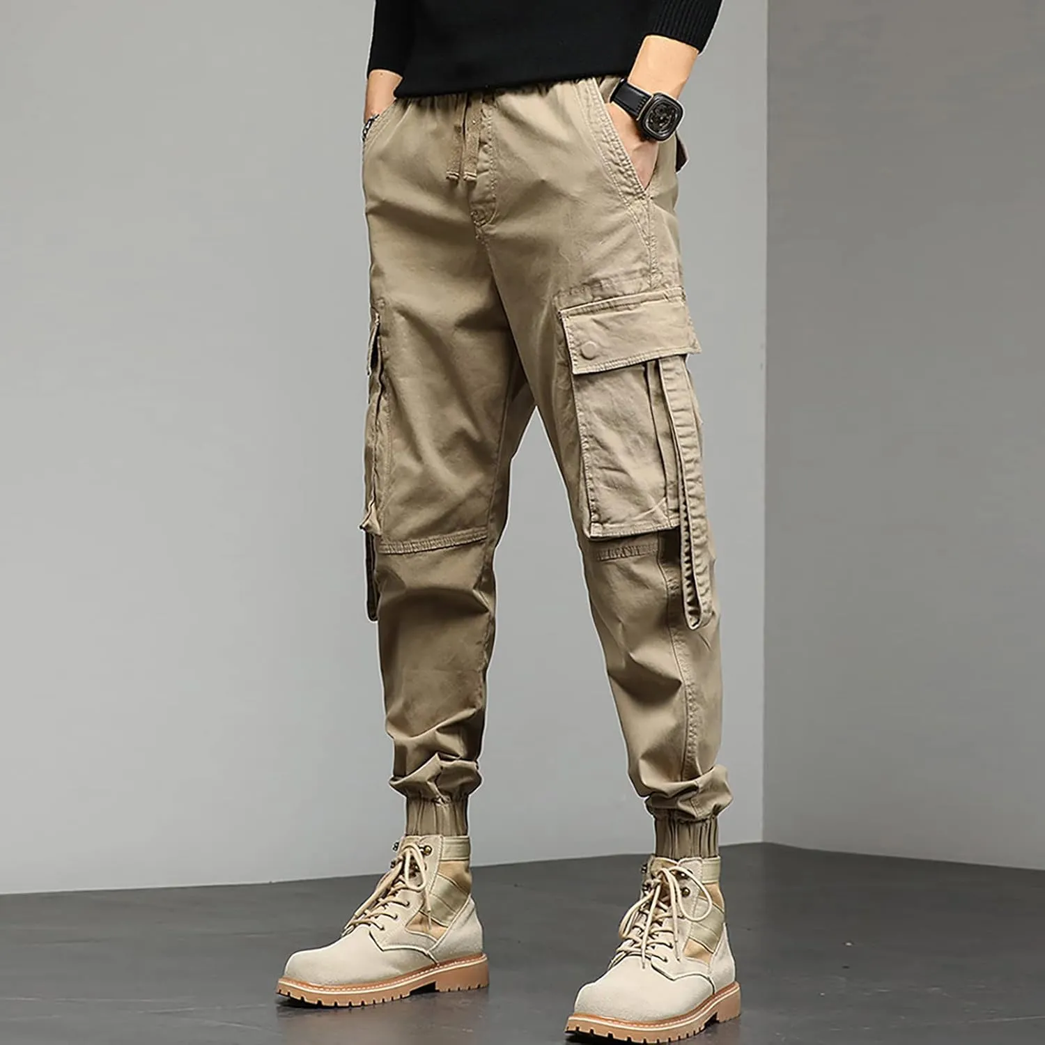 Work Pants for Men Slim Fit Casual Hiking Pants Workout Joggers Stretch Outdoor Twill Track Sweatpants Multi Pockets
