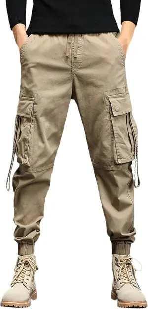 Work Pants for Men Slim Fit Casual Hiking Pants Workout Joggers Stretch Outdoor Twill Track Sweatpants Multi Pockets