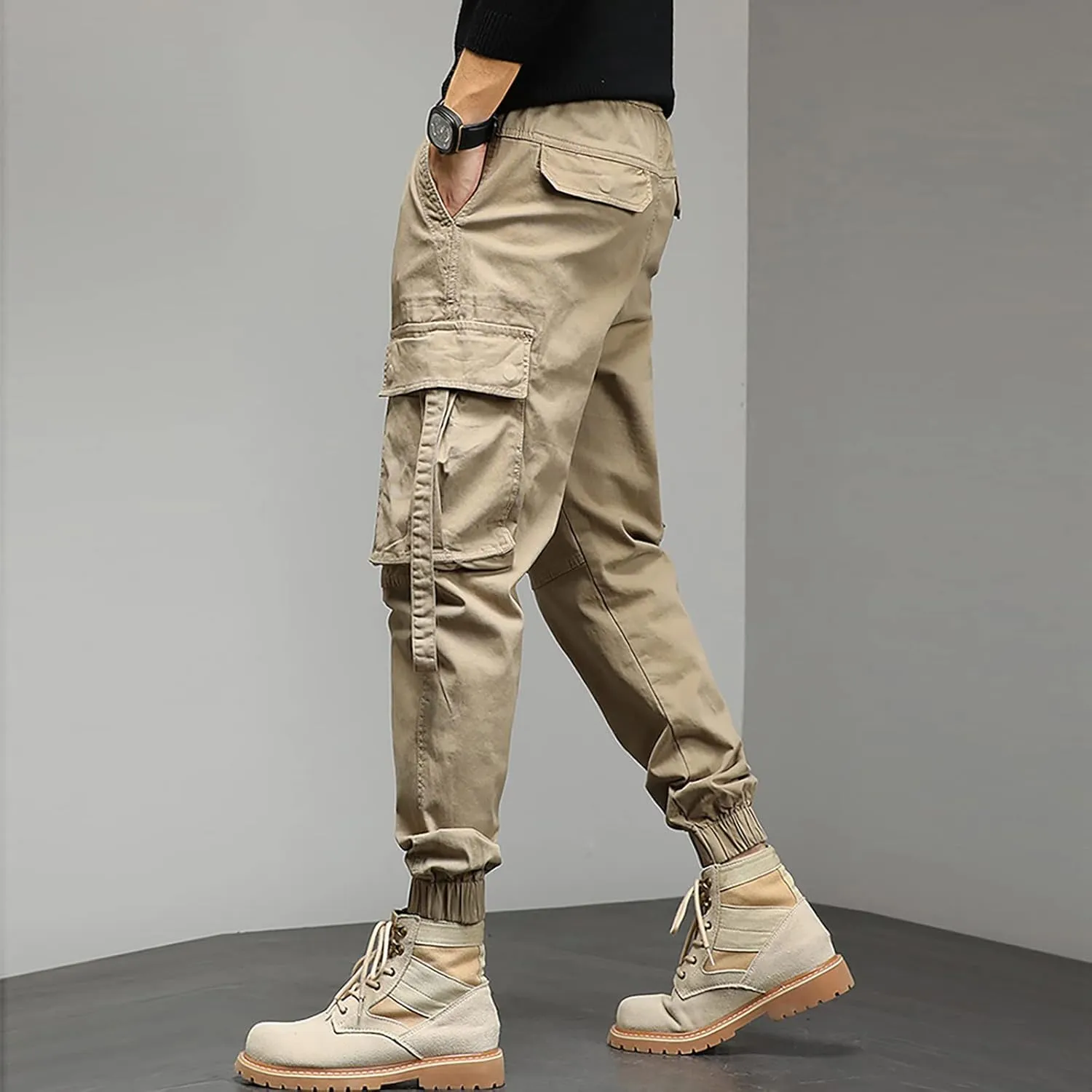 Work Pants for Men Slim Fit Casual Hiking Pants Workout Joggers Stretch Outdoor Twill Track Sweatpants Multi Pockets