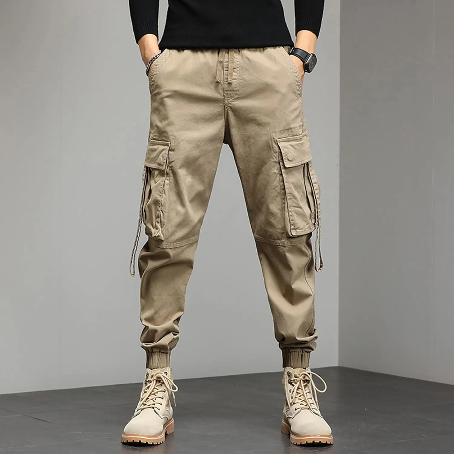 Work Pants for Men Slim Fit Casual Hiking Pants Workout Joggers Stretch Outdoor Twill Track Sweatpants Multi Pockets