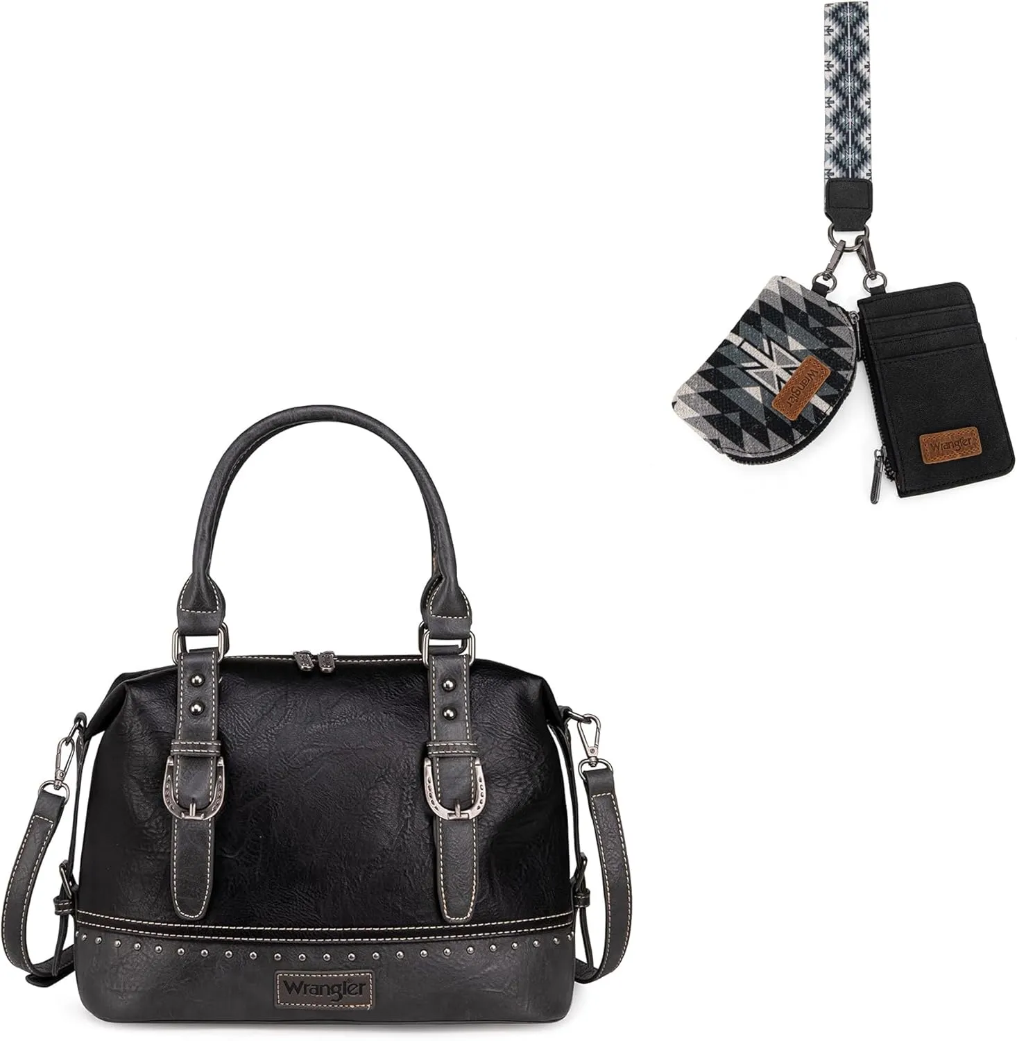 Wrangler Aztec Western Dual Pouch Wristlet and Doctor Bag Top Handle Purse Hobo Shoulder Satchel Handbags Set