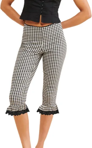 Y2k Capri Pants for Women Trendy Lace Ruffle Hem Flare Leggings Bell Bottom Skinny Gingham Cropped Bloomer Trousers