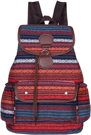 Yaopeing Vintage Backpack for Women,Boho Casual Backpack Purse,Unique Style Fashion Ethnic Handbag Shoulder Bag,Red