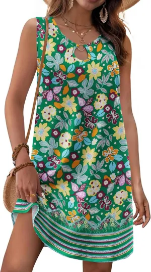 Zeagoo Womens Summer Beach Dresses 2025 Loose Sleeveless Mini Sundress Swimsuit Coverup Spring Casual Boho Tank Dress