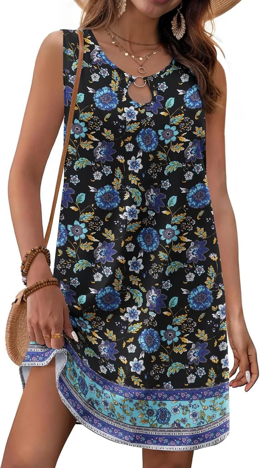 Zeagoo Womens Summer Beach Dresses 2025 Loose Sleeveless Mini Sundress Swimsuit Coverup Spring Casual Boho Tank Dress