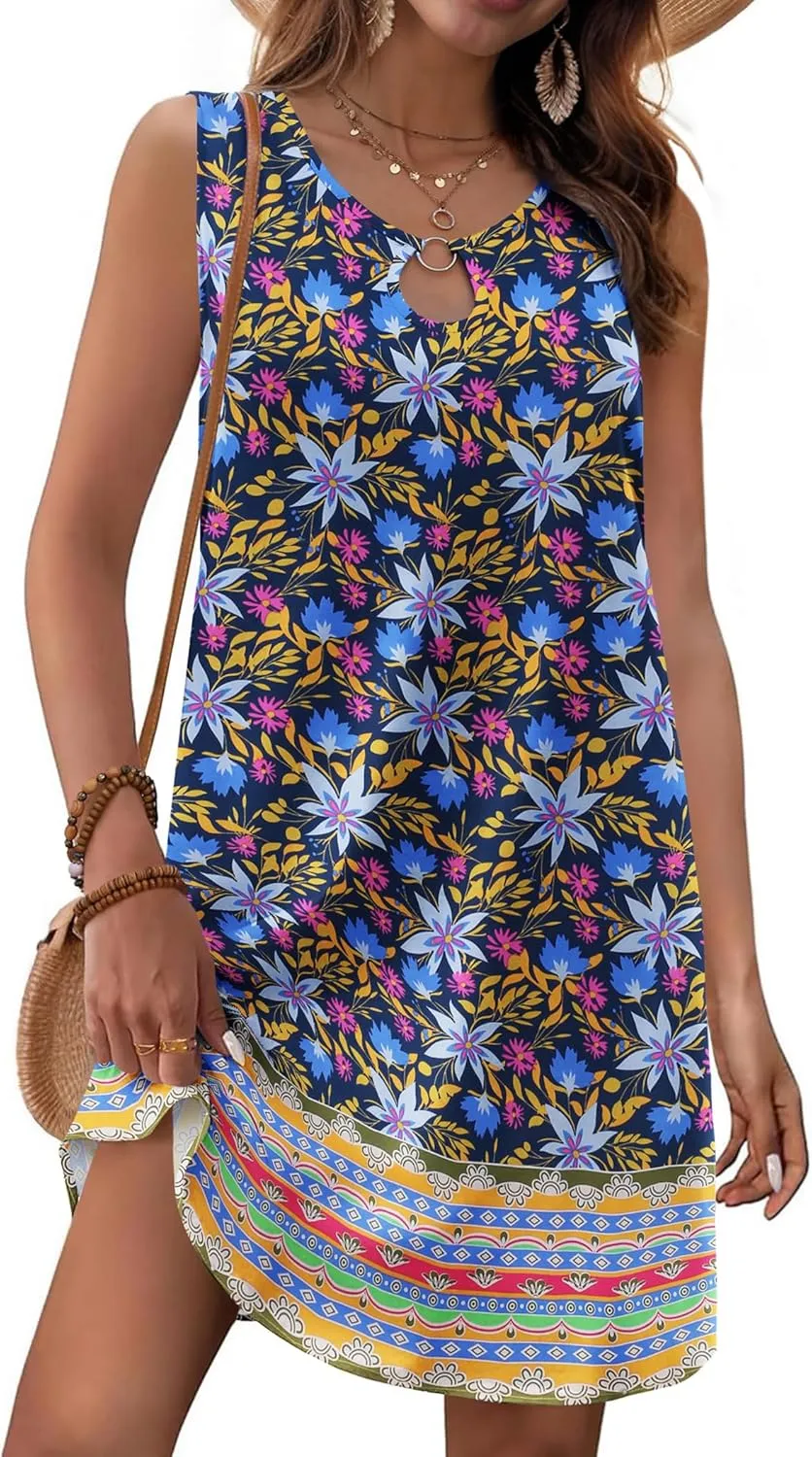 Zeagoo Womens Summer Beach Dresses 2025 Loose Sleeveless Mini Sundress Swimsuit Coverup Spring Casual Boho Tank Dress