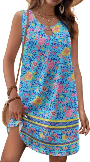 Zeagoo Womens Summer Beach Dresses 2025 Loose Sleeveless Mini Sundress Swimsuit Coverup Spring Casual Boho Tank Dress